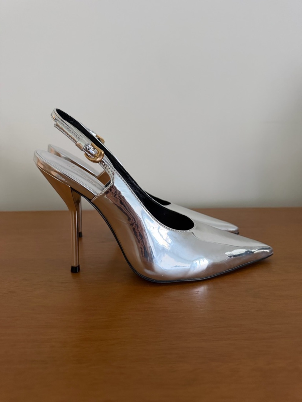 Larroude x Altuzarra Silver Pointed-Toe Slingback Stiletto Heels - Picture 5 of 8